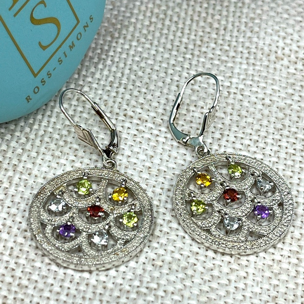 Vintage Ross-Simons Real Sterling Silver Multi-Gemstone Earrings